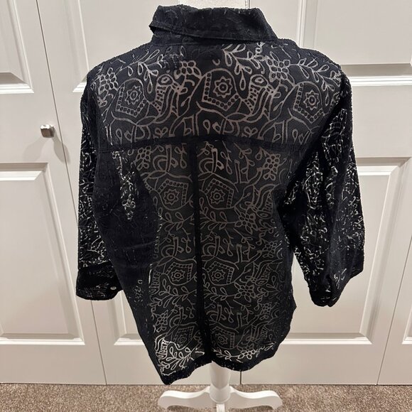 Goodclothes classics size large dressy 3/4 sleeve shirt sheer black floral - Picture 3 of 3